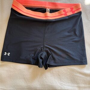 Under Armour Women's Black Shorts with Orange Waistband